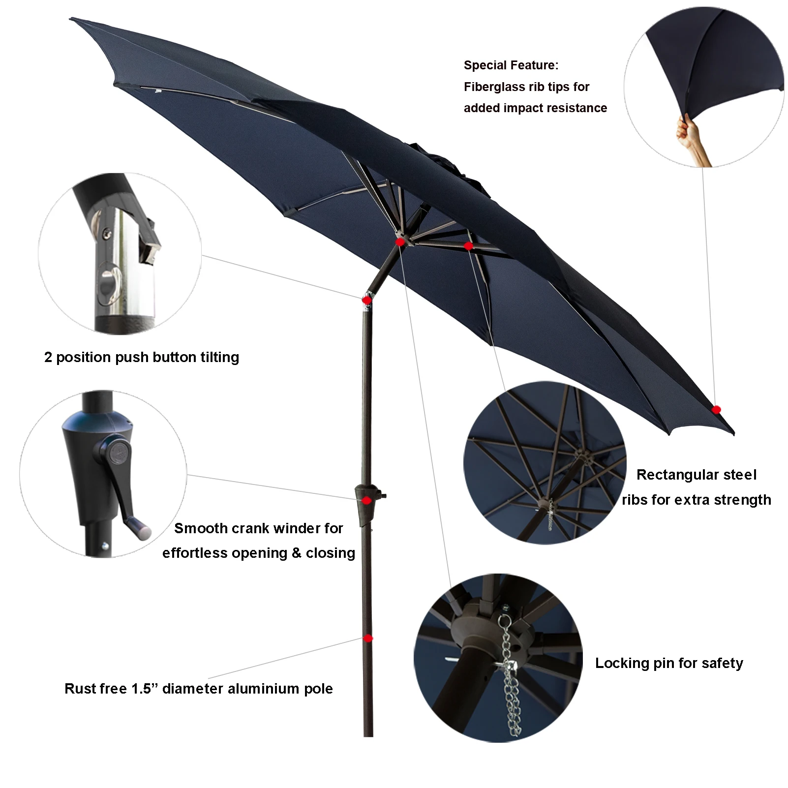 11 ft Außen Terrasse Markt Tisch Regenschirm mit Fiberglas Rippe Spitze und Tilt
