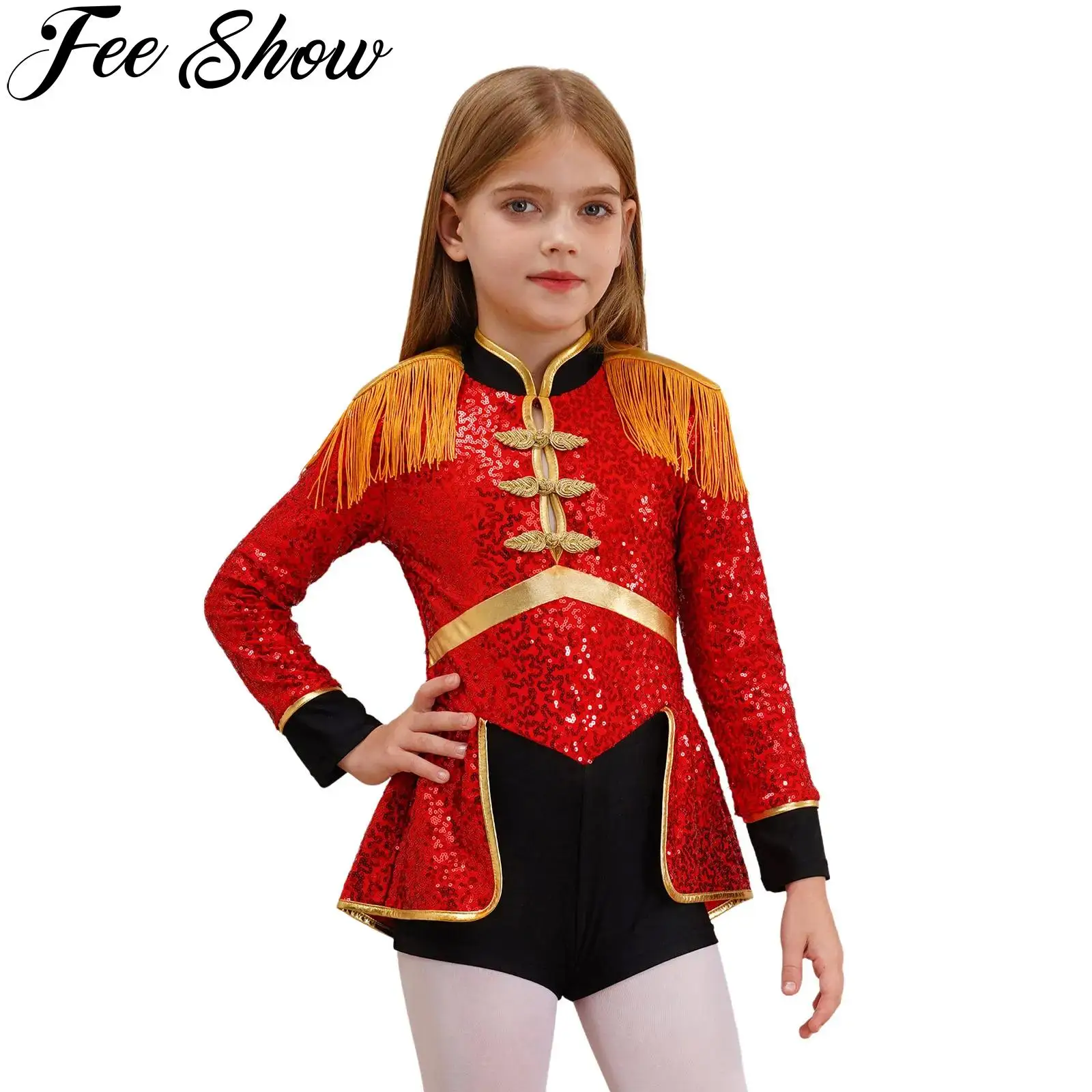 Kinder Mädchen Halloween Zirkus Zirkus meister Cosplay Kostüm Karneval Party Magier Schlagzeuger Bodysuit Fransen Schulter klappen Pailletten Trikots