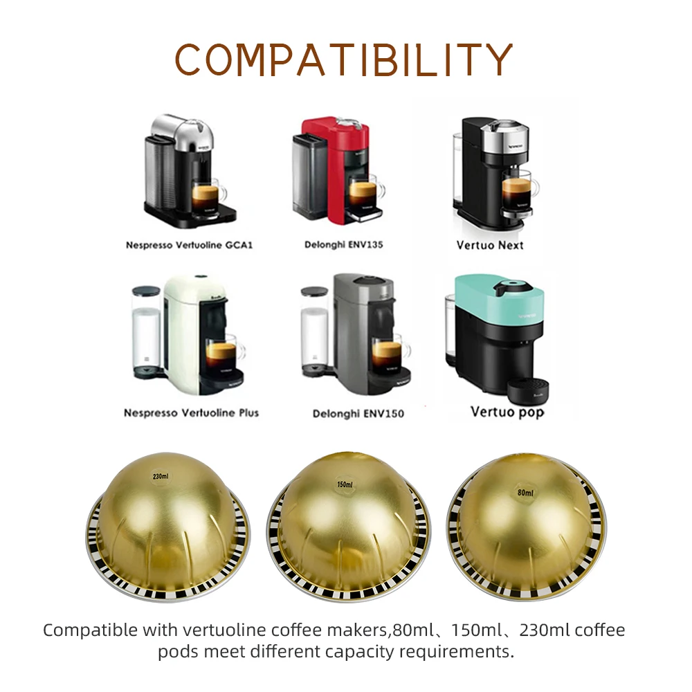 Espresso Capsules Filling Holder 80/150/230ml Empty Capsules Self-adhesive Seal Lids Compatible With Vertuoline Makers
