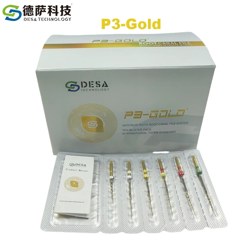 DESA P3-Gold Endodontische Rotationswurzelkanalfeilen Dental Wärmeaktivierte Nickel-Titanfeilen Kegel Endodontiefeile 1 Packung = 5 Stück