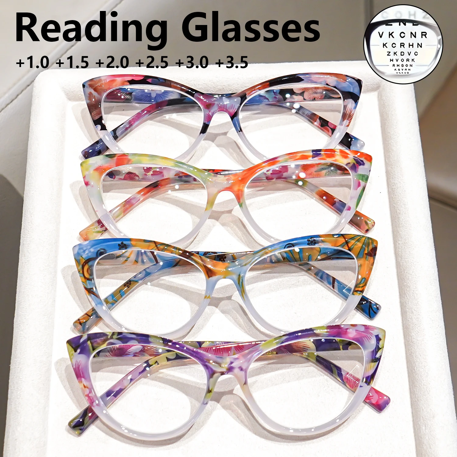 Floral Marble Two Tone Cat Eye Reading Glasses Women Vintage Printed Fashion Readers Gradient Frame Eyewear Eyeglasses