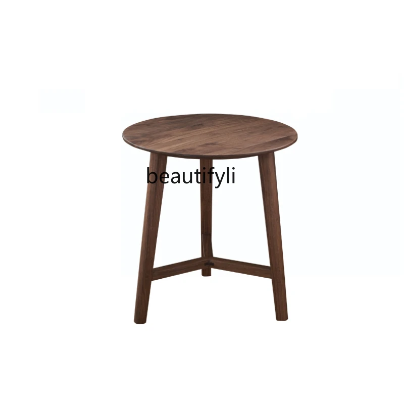 

Nordic Solid Wood round Small Coffee Table Balcony Leisure Small Table Living Room Black Walnut Side Table Simple