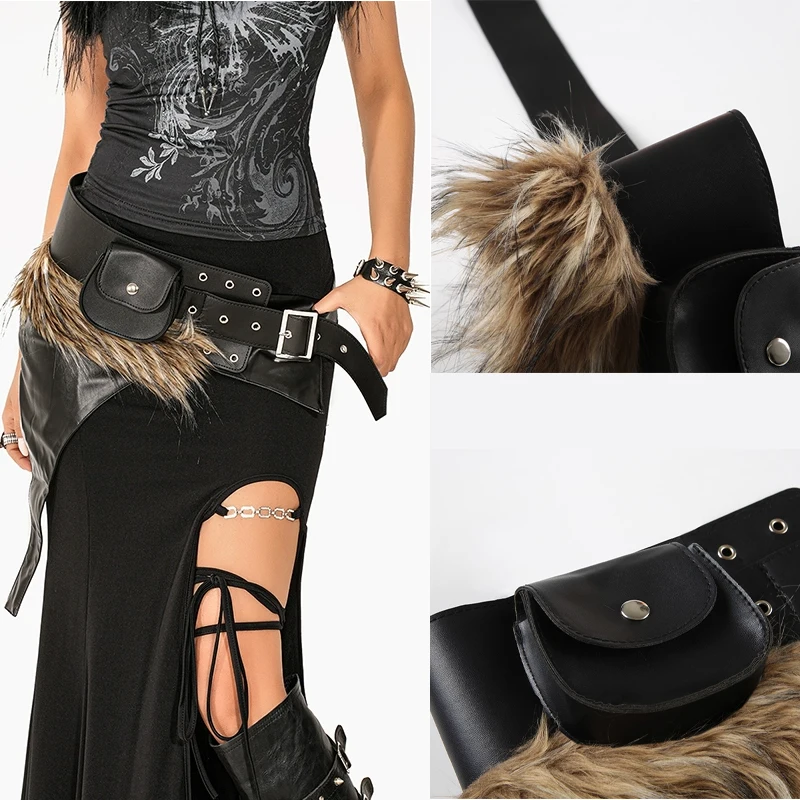 

Женская мода, модный дизайн, ремни из искусственного меха, Y2K, плюшевый пояс, шикарная мини-сумка, ремень для клубной вечеринки, готические аксессуары