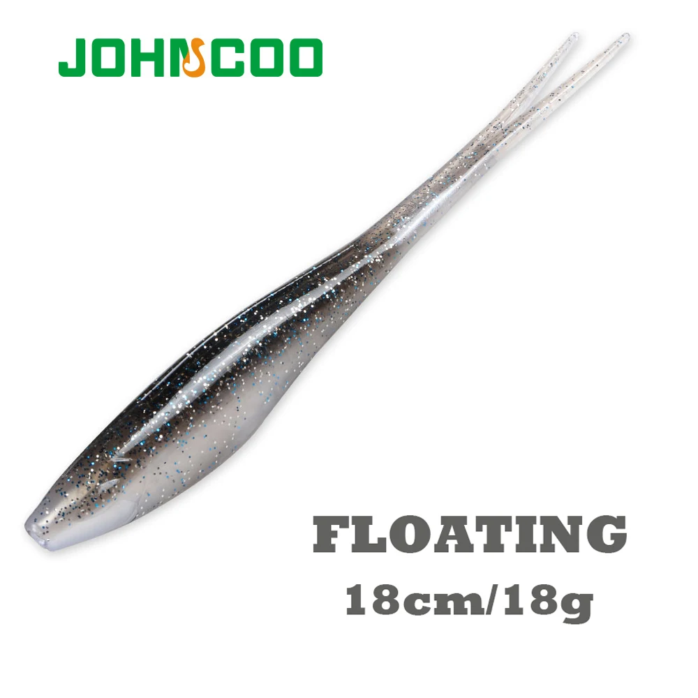 JOHNCOO 3pcs Floating Drop Shotting Soft Bait Fishing Lure 180mm V-shape Split Tail Swimbait Worm Topwater 18g