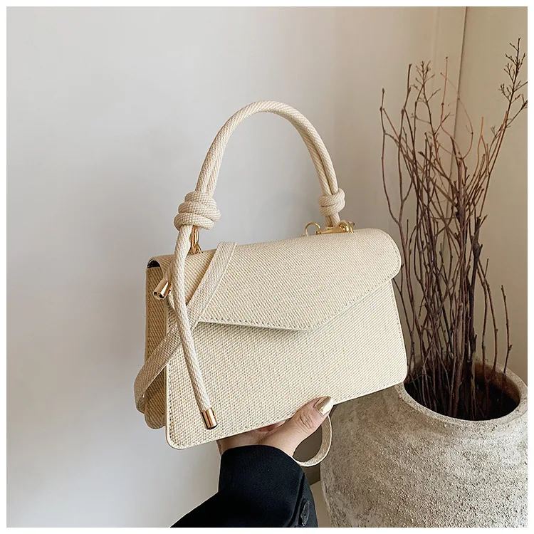 

Women Woven Handbag with Knot Handle, Summer Casual Crossbody Bag, Elegant Envelope Style Shoulder Purse