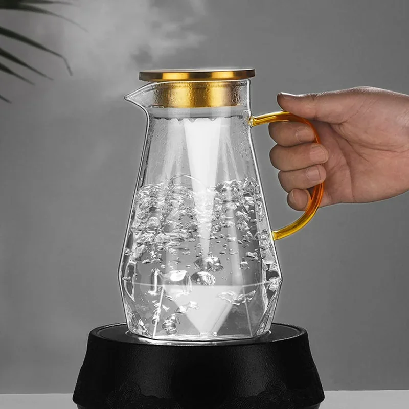 47oz Glass Water Bottle Keeps Cold Home Llarge-Capacity Creative Gradient Diamond Bubble Tea Mugs Cool Water Jug and Cups Set