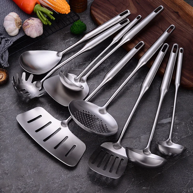 9-Piece Stainless Steel Kitchen Utensils Set, Heat-Resistant Cooking Tools Kitchenware - Turner Soup Spoon Pasta Server Strainer