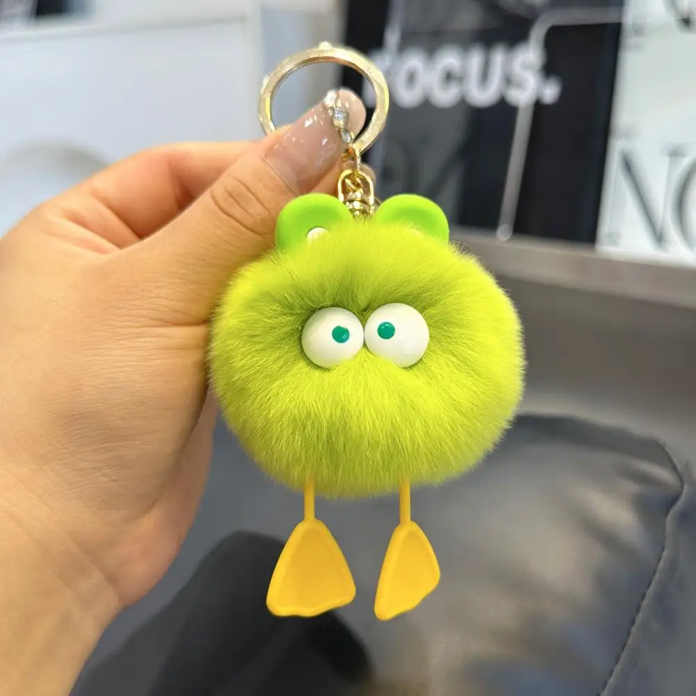 Girls Ball Keychain Fuzzy Plush Cartoon Ball Keychain with Big Eyes for Stress Relief Backpack Ornament Cute Diy for Birthday