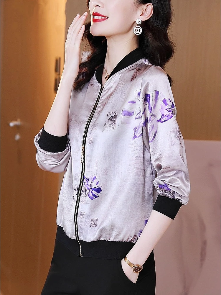 Abrigos de aviador de béisbol para mujer con cremallera primavera otoño estampado chaquetas Bomber holgadas para mujer Casual manga larga moda de estilo coreano