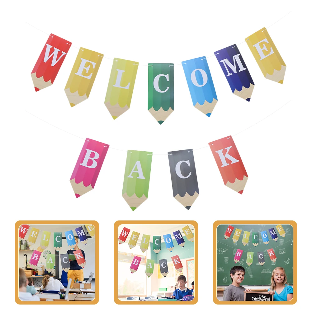 

1 Set Pencil Letter Banner Back To School Welcome Decoration Colorful Party Bunting Wall Hanging School Classroom Event Supplies