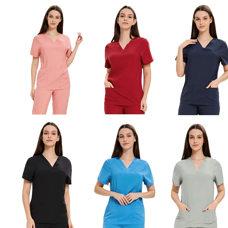 Uniforme de limpieza para mujer, Top médico ligero de manga corta, ropa de trabajo médica elástica, camisa de médico y enfermera para cirugía, clínica Dental