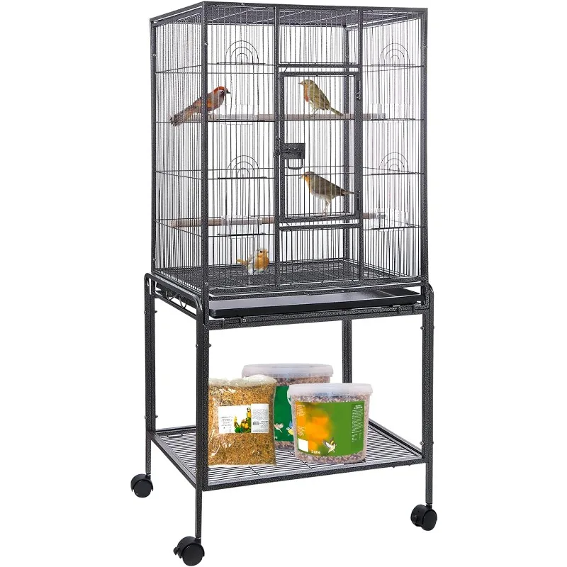 53 Inch Wrought Iron Large Bird Flight Cage with Rolling Stand for African Grey Parrot Cockatiel Sun Parakeet Conure Lovebird