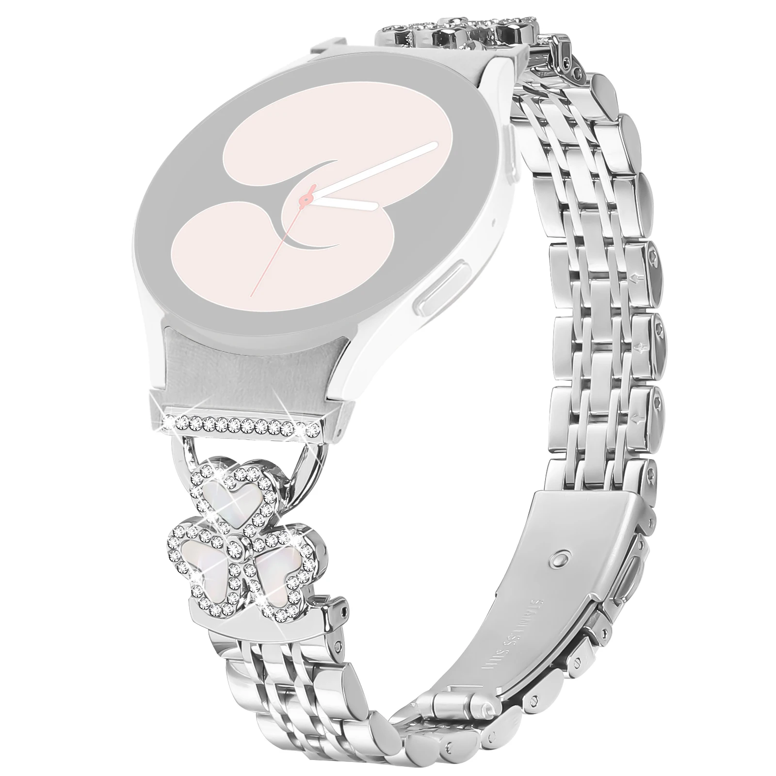 

Silver Heart Clover Metal Band with Connector for Samsung Galaxy Watch7 / 6 / 5 / 4 44mm 40mm / FE 40mm / 5 Pro 45mm / 6 Classic