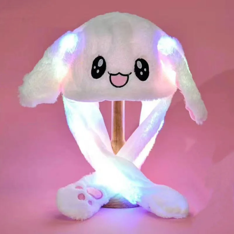 Anime Labubu Monster Ear Moving Hat Glowing Cute Ear Hat Plush Cosplay Party Funny Cartoon Hat For Kids Christmas Birthday Gift