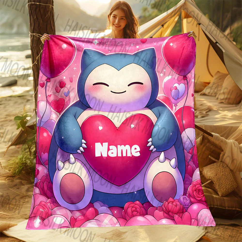 Snorlaxポケモンプリントブランケット,暖かくて柔らかく,家庭,オフィス,キャンプ,車に適しています,6サイズ,名前でカスタマイズ可能