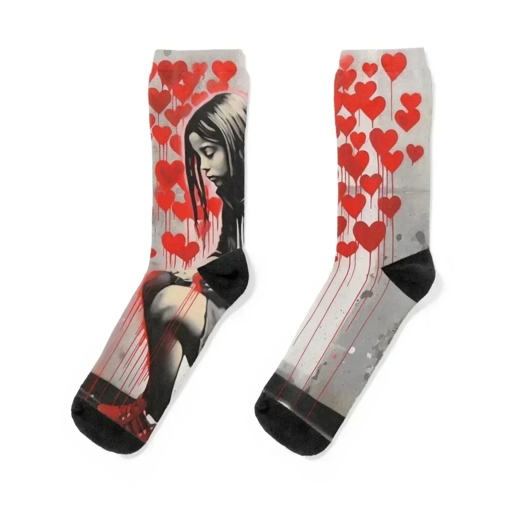 

bansky girl love heart street Socks soccer anti-slip japanese fashion cartoon Children's Socks Woman Men's