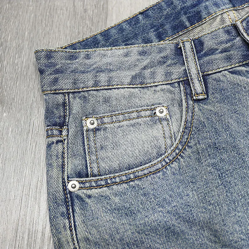 Streetwear Fashion Men Jeans Retro Blue Summer Vintage Short Ripped Jeans Hombre Embroidery Designer Hip Hop Denim Shorts Men