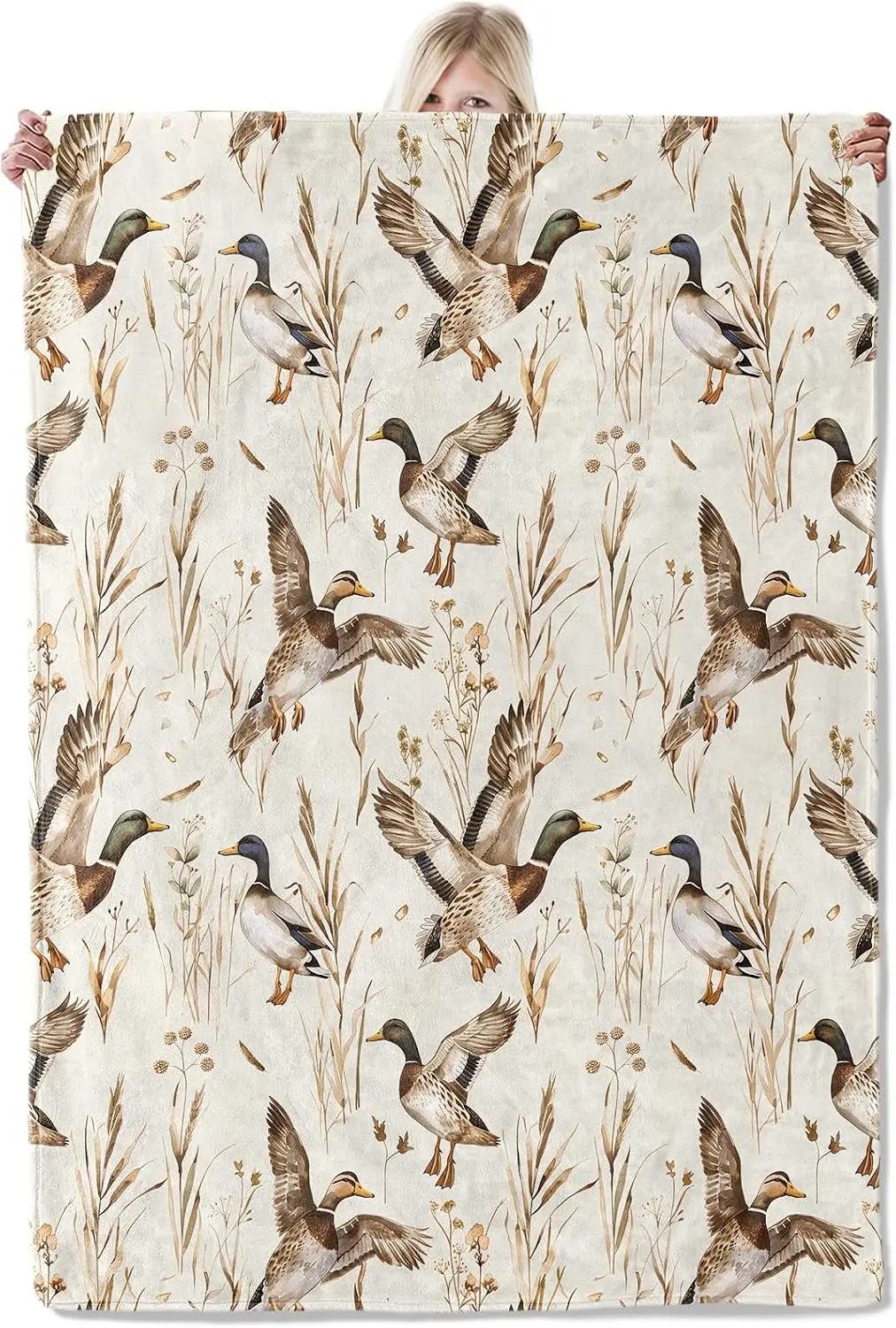 Mallard Duck Throw Blanket Flying Duck Wild Grass Flannel Blanket Farmhouse Autumn Decor Gifts for Men Nature Lovers