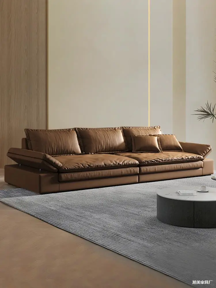 โซฟาหนังแท้ชั้นหนึ่งสำหรับห้องนั่งเล่น สไตล์เรียบง่ายทันสมัย ขนาดใหญ่พิเศษ เหมาะสำหรับนั่งพักผ่อนอย่างสบาย  พร้อมฟังก์ชั่นกันแมวข่วน  แบบที่นิยมในโซเชียล