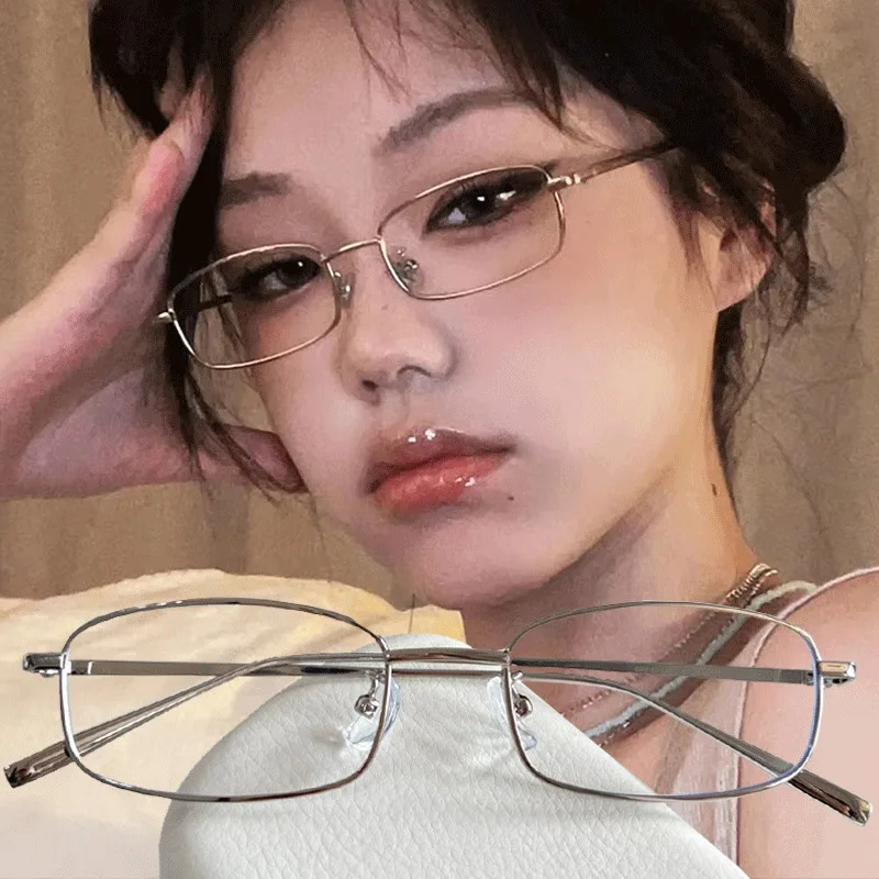 Y2K Vintage Glasses Square Metal Frame Half Frame Girls Chic Cosplay Party Decoration Glasses Metal Photography Glasses Gifts