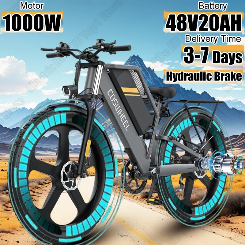 1000W Motor Electric Bicycle 48V20AH Lithium Battery E-bike Hydraulic Brake Adult 26*4 Inch Fat Tire Mountain Snow Electric Bike