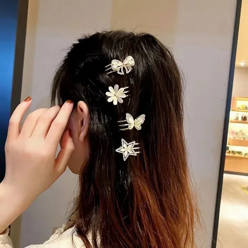 Korean Elegant Butterfly Hairpin Dreamy Sweet Side Clip Girl Bangs Clip Hairpin Women Metal Rhinestone Headwear Hair Accessories