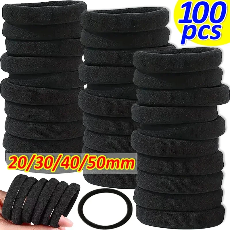 10-100pcs Simple High Elastic Rubber Bands Women Girls Black Hair Ropes Headband Scrunchies 2-5cm Basic Ponytail Holders