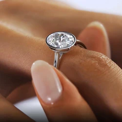 IOGOU Solitaire Wedding Engagement Ring Real 100% 925 Silver Oval Cut 8x12mm Lab Diamond Ring Bezel 5A Cubic Zirconia Jewelry