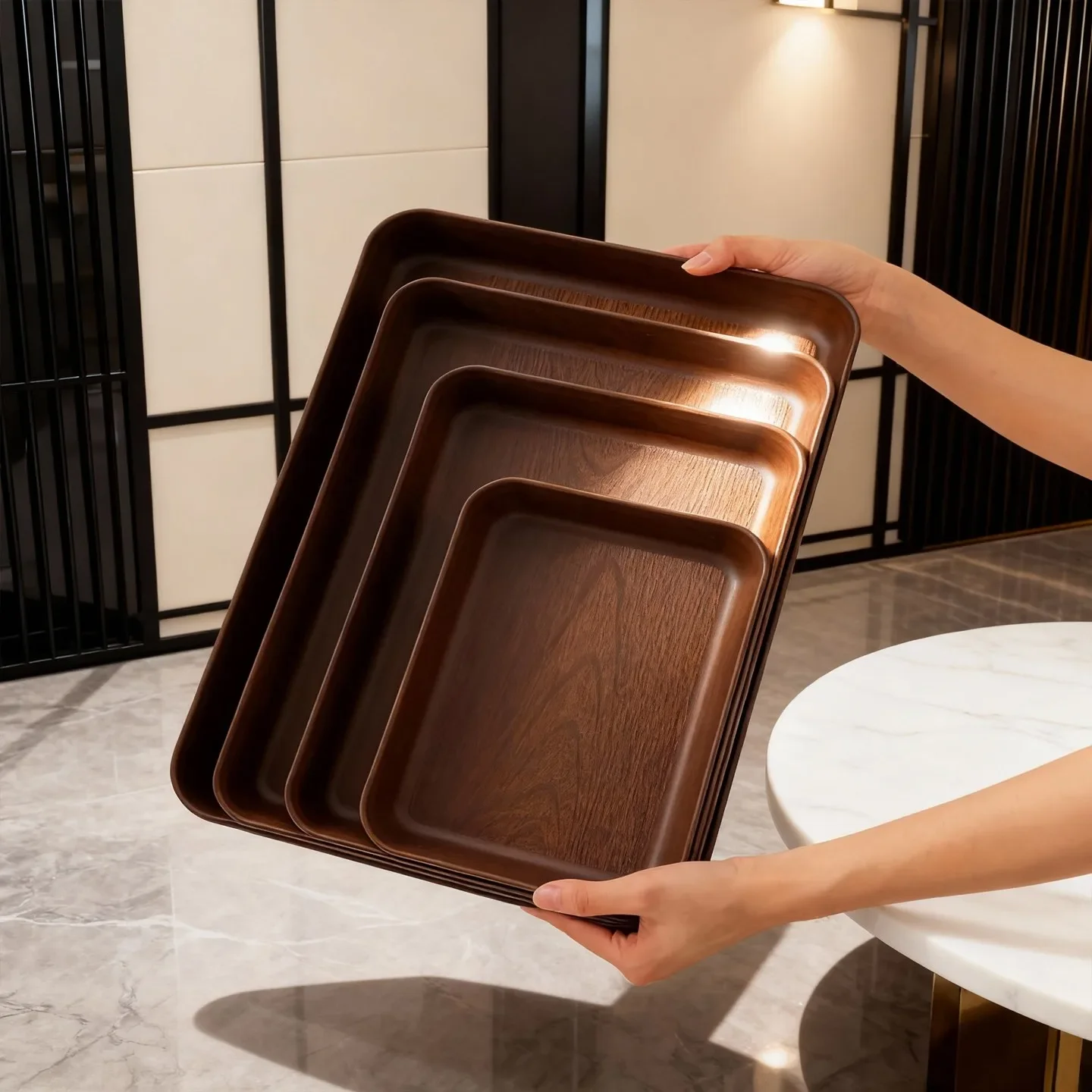 Rectangular Plastic Serving Tray Large Capacity Fruit Food Storage Tray Multi-functional Stackable Kitchen Deepen Serving Plate