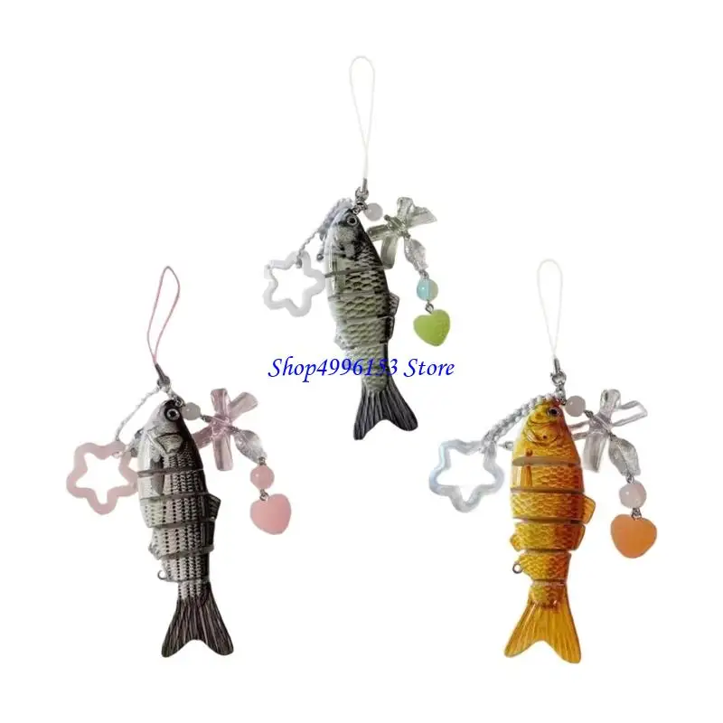 

Q0KE Luck Fish Charm Keyring With Star and Glossy Tassels for Bag Car Decoration