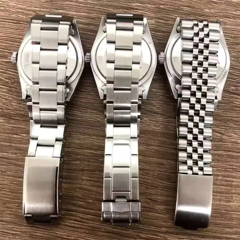 36mm Acrylic Glass Stainless Steel Watch Case Strap Set, for NH35 NH36 4R Movement, Full-Sand Five-Bead Rivet Watchband Optional