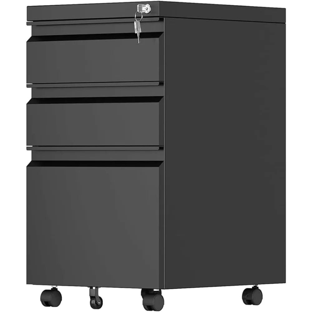 

3 Drawer File Cabinet with Lock,Metal Filing Cabinet with Wheels for Home Office & Business Enterprise, Legal/Letter Size