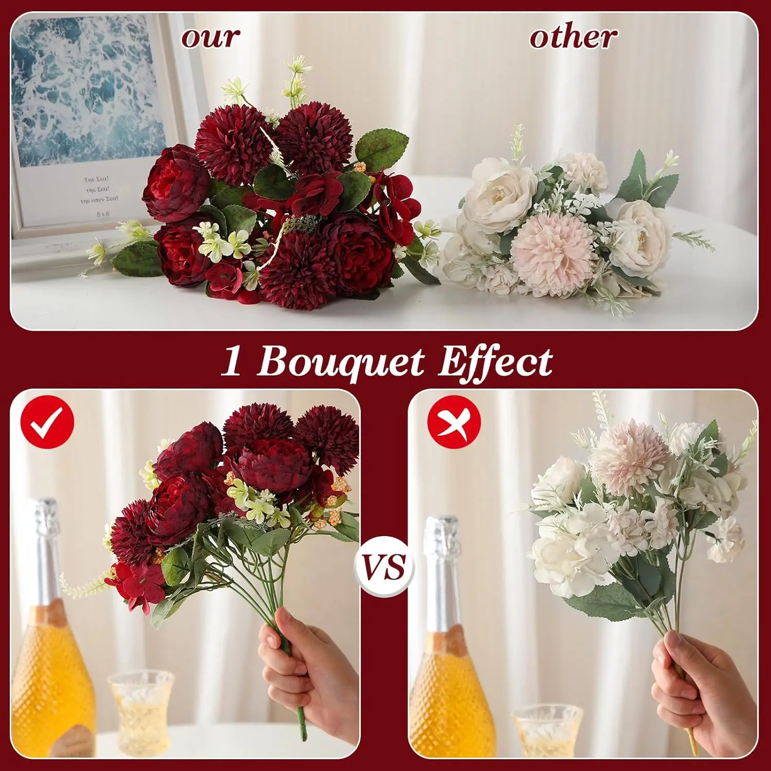 3 Stück 32 cm Seiden-Pfingstrosen Künstliche Blumen Hochzeit Hortensien Bouquet Festival Kranz Vase Heimdekoration Garten Scrapbooking DIY Geschenk – Detail 1