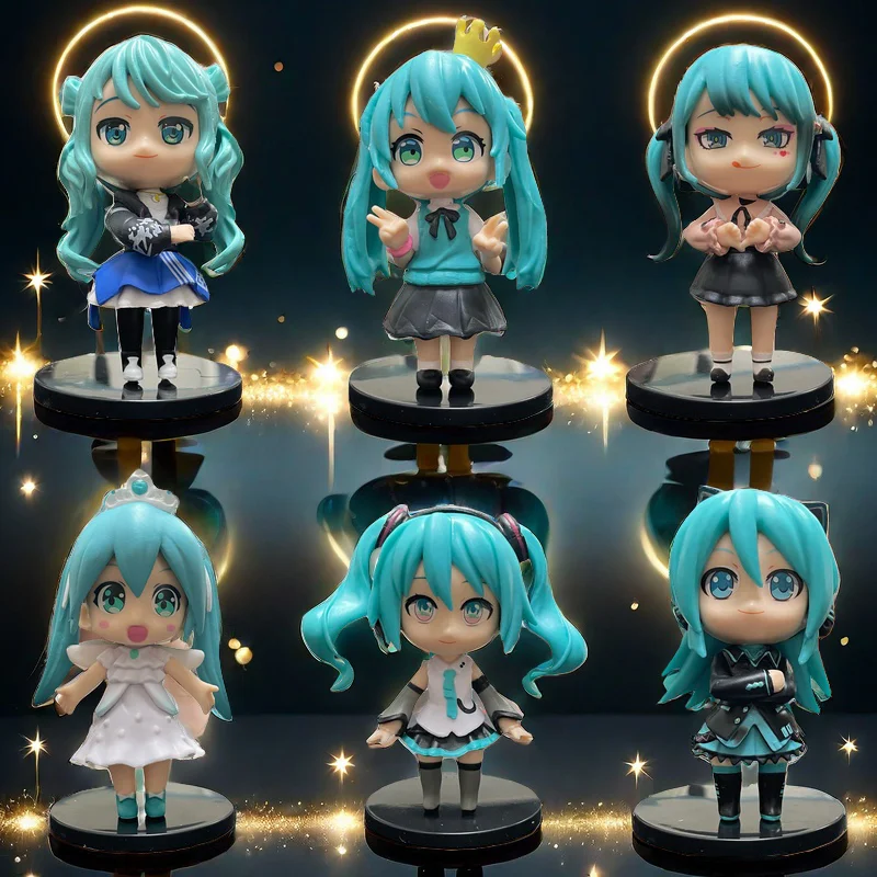 

6PCS Anime Hatsune Miku Two-dimensional Doll Ornaments Cartoon Peripheral Mini Dolls Desktop Car Decoration Ornaments Gifts