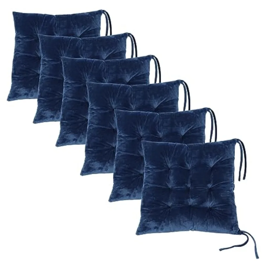 6 Pack Square Seat Cushion Chair Pads for Kitchen Dining Chairs, Soft Comfort Velvet Chair Mat Pillow Cushions with Ties for Of