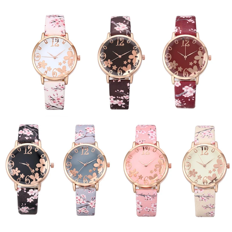 Colorful Flowers Women\'s Watches Printed Belt Quartz Wristwatches for Girls Ladies Watches Casual Clock Gift Relogios Feminino