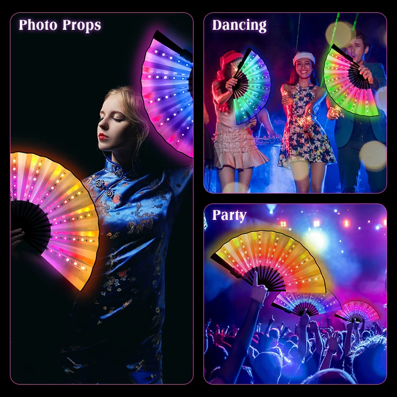 Glow Folding Led Fan Dancing Light Fan Night Show Halloween Rave Festival Accessorie Glow In The Dark Party Supplies Dj Bar Club