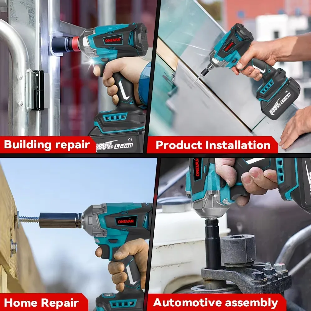 ONEVAN 1200N.M Torque Brushless Electric Impact Wrench 1/2 Inch Cordless Electric Wrench Power Tools For Makita 18V Battery