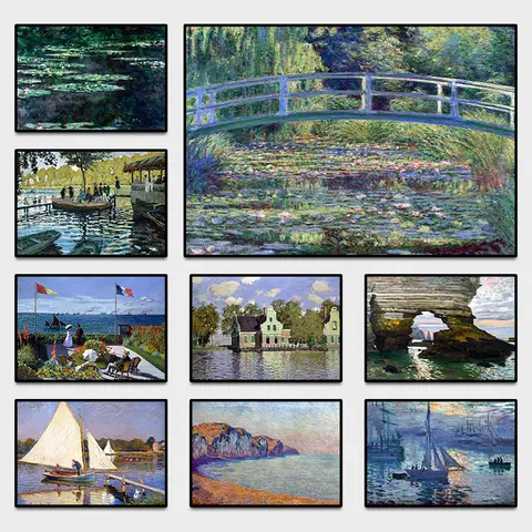 Monet Water Lily Pond Painting Flower Spring Landscape Poster Print Canvas Wall Art Pictures for Living Room Bedroom Home Decor