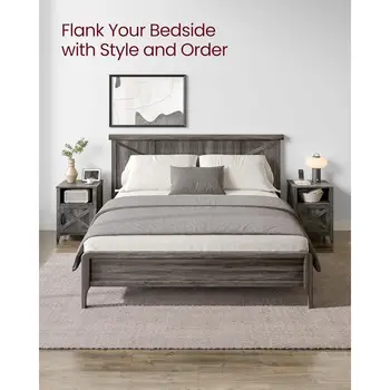 Colección LIRY - Mesita de noche estilo granja con puerta de granero, juego de 2, mesita de noche con almacenamiento, mesa auxiliar, mesita de noche, abierta 10 best sales Juego de 2 mesitas de noche - №5
