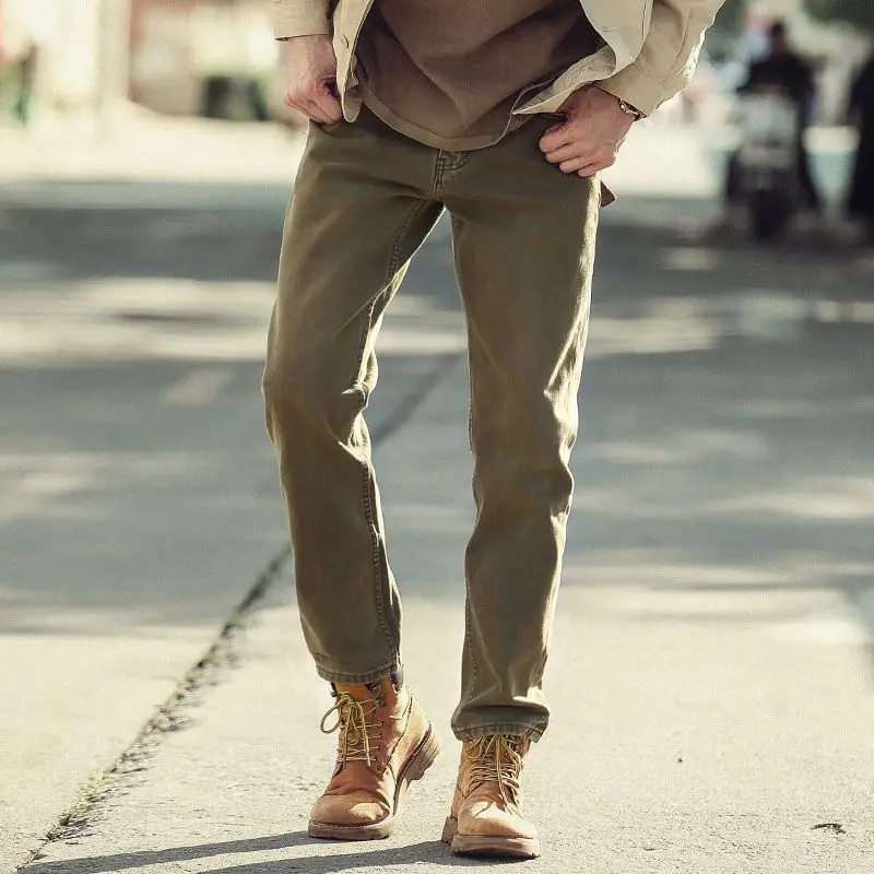 New 2026 Retro Jeans Men's Straight Washed Old Brown Pants Spring Autumn Rough Tough Guy Men's Clothing Military Trousers Men