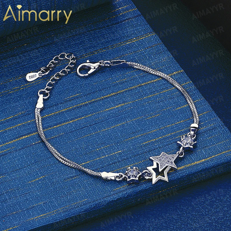 925 Sterling Silver Double-layer Snake Bone Star AAA Zircon Bracelet Women's Party Banquet High-quality Fashion Jewelry