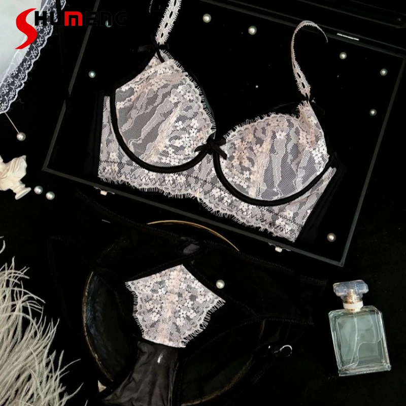 

Сексуальный кружевной беспроводной комплект нижнего белья во французском стиле, женский бесшовный бант, удобное нижнее белье, женский комплект с бюстгальтером пуш-ап с глубоким V-образным вырезом