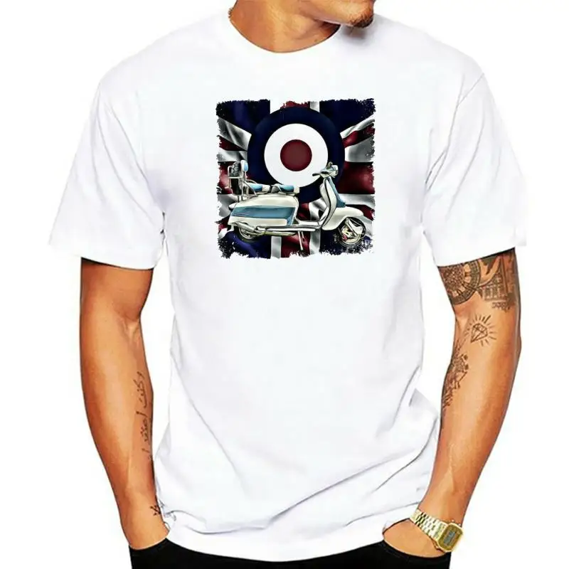 Mens Mod Lambretta Scooter Union Jack  White T Shirt Choose Your Size