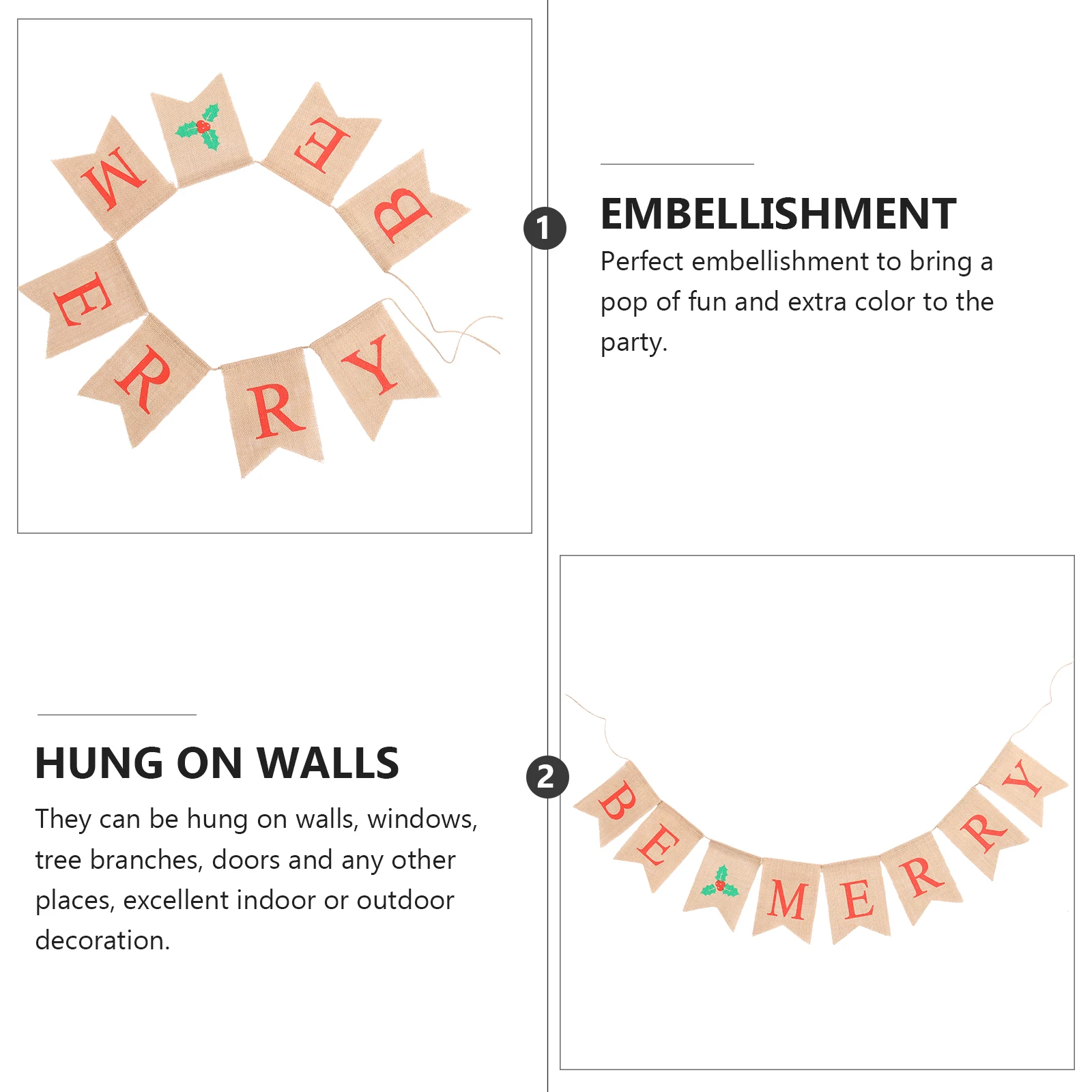 

Letters Bunting Banner Decoration Christmas Fruit Pattern Linen Burlap Banner Swallowtail Pull Flag Party Supplies for Xmas