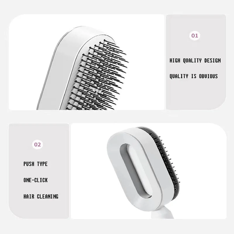 Anti-Static Massagem Scalp Comb, Curly Wet Dry, ondulado endireitar escova de cabelo, auto limpeza Hairbag, One-Key Hair Loss