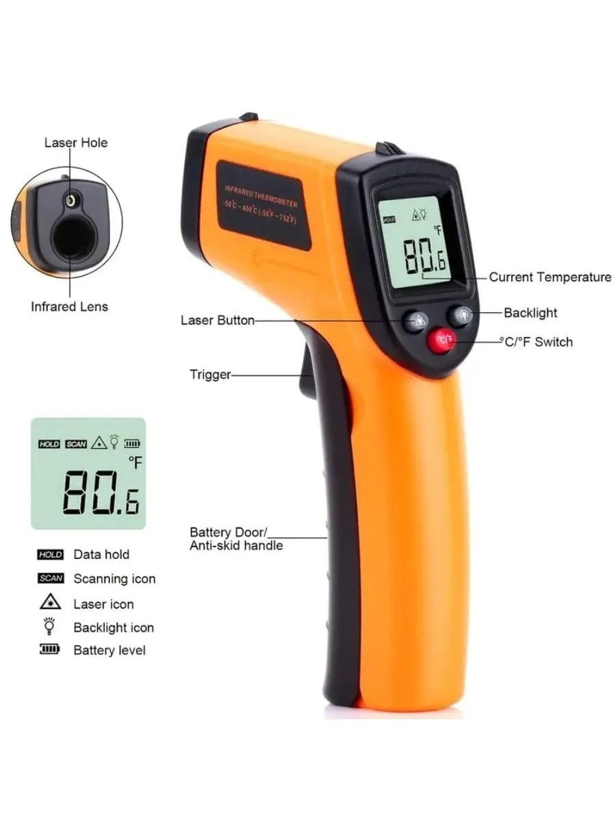 GM320 Non-Contact Digital Laser Grip Infrared Thermometer Temperature -58F-716F(-50C-380C), Digital Instant Read Meat Thermomete