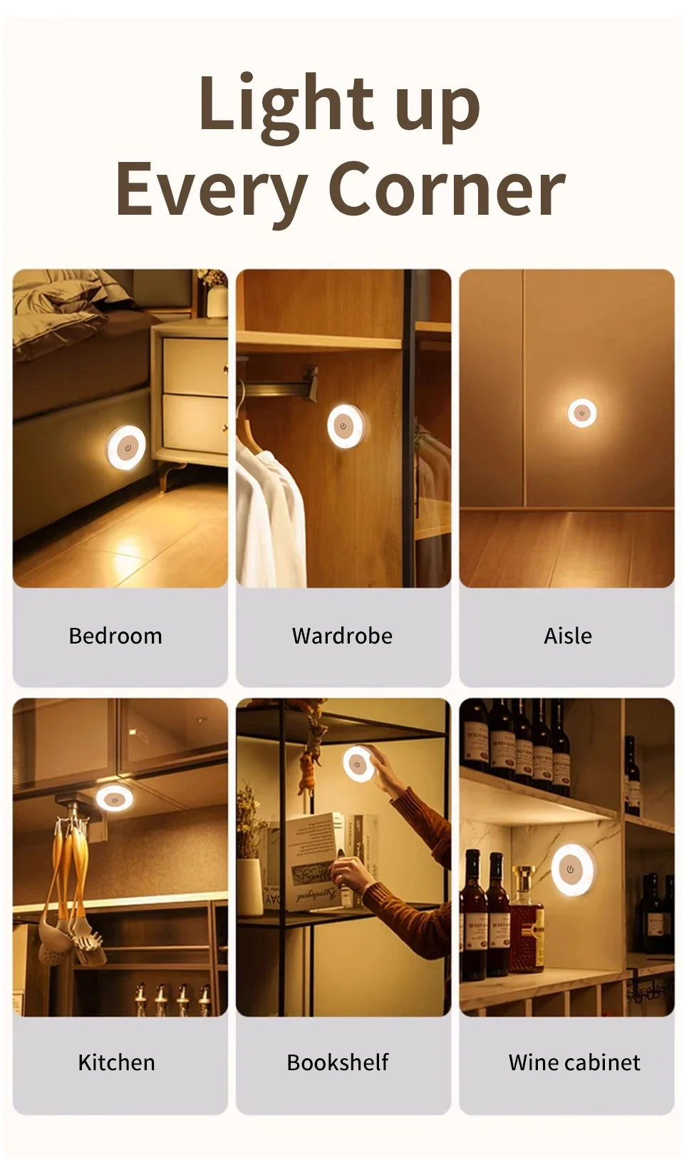 LED Touch Glow Night Light For Baby Room Bedroom Bathroom Nighttime Eye Care Lamp 3 Color Adjustable Rechargeable Cabinet Lights