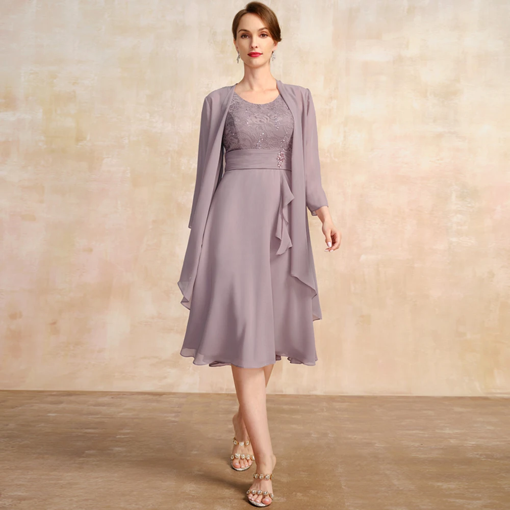 

Pink Chiffon Mother of Bride Dresses with Lace Full Sleeve Wedding Party Dresses for Women 2025 Summer New Robe De Soirée
