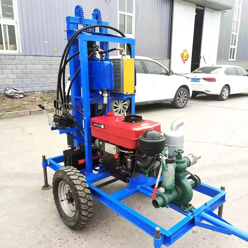 

Индивидуальная портативная колесная буровая установка мощностью 35 л.с., 120 м, гидравлическая высокоэффективная дизельная буровая установка для водяных скважин